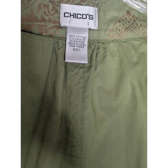 CHICO'S women size Medium Persian Luster Zariah Green Gold Jacket Royalty Regal - Picture 3 of 9
